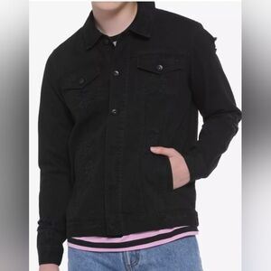 Hot Topic jacket men's size small black destructed denim unisex 100% Cotton